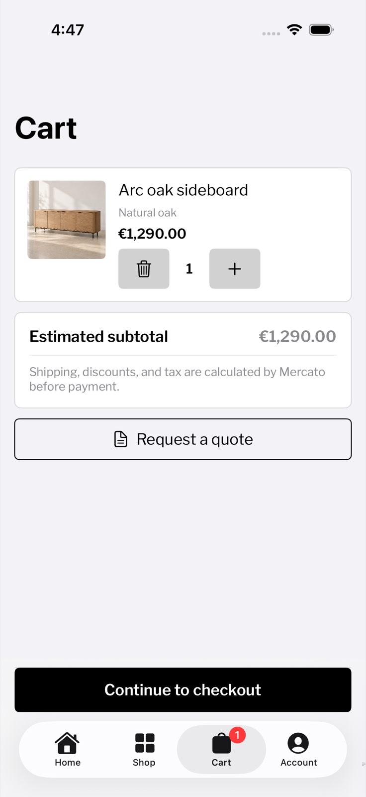 Cart and checkout action in Mercato