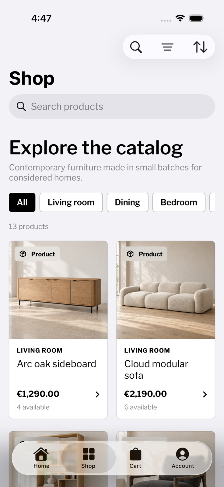 Mercato catalog in the iOS application