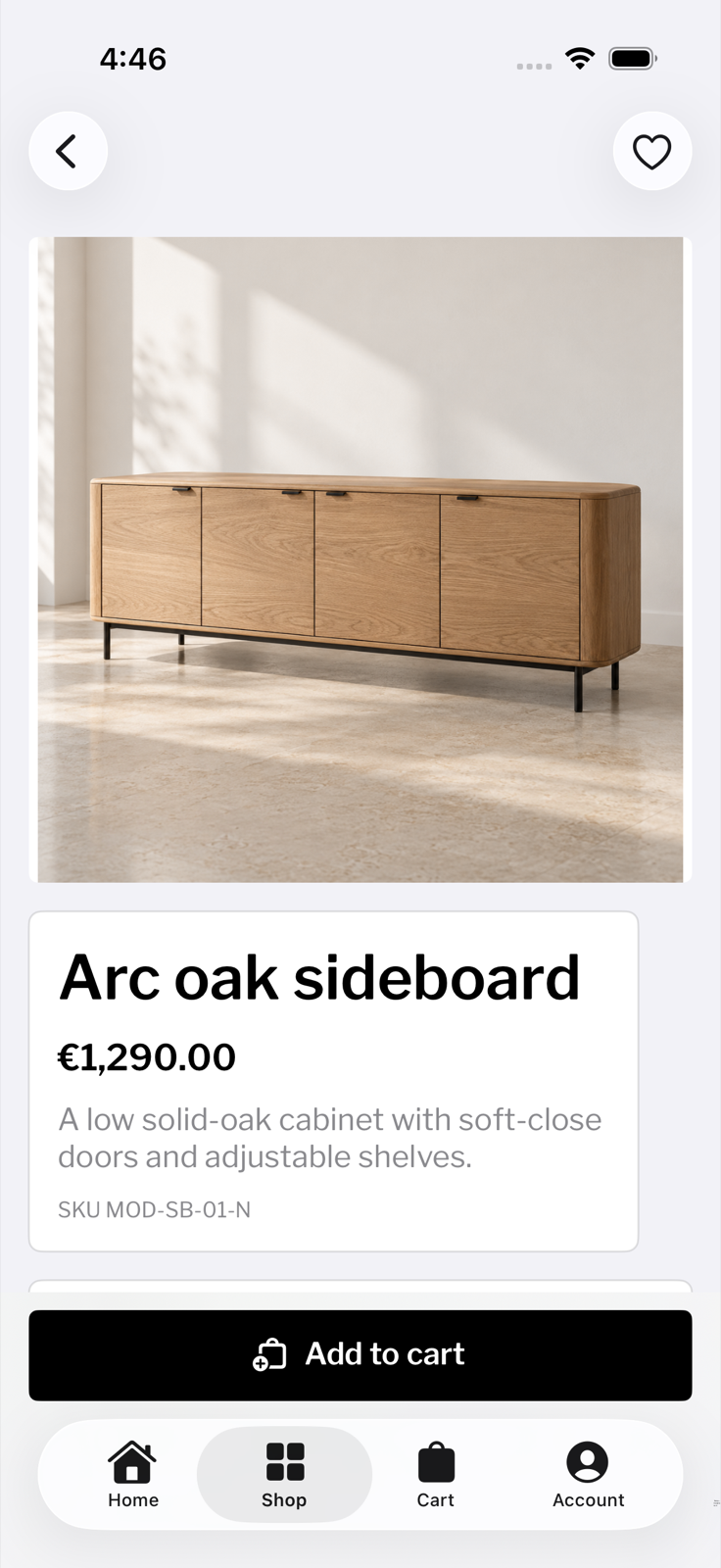 Product options in the Mercato iOS application